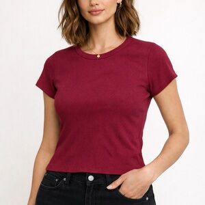 Reformation Red Ribbed Crop Tee